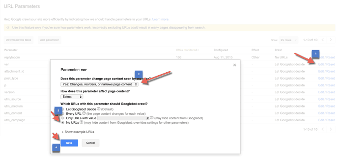 parameter option Search Console Me