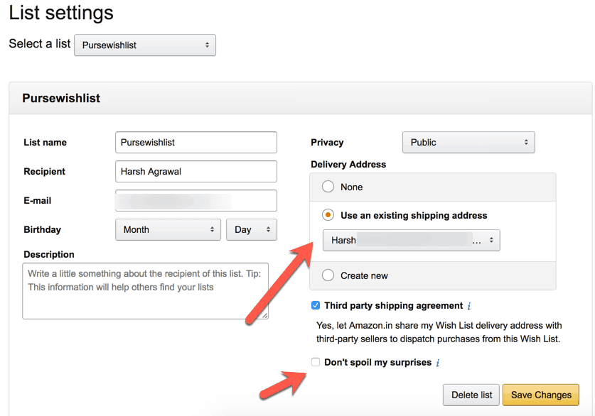 Amazon Wishlist settings for Bitcoin